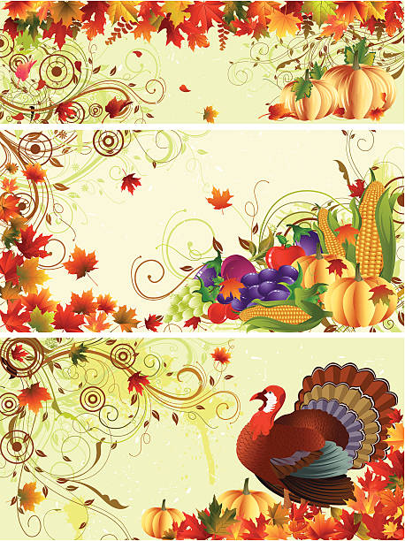 추수감사절 배너입니다 - thanksgiving plum autumn apple stock illustrations