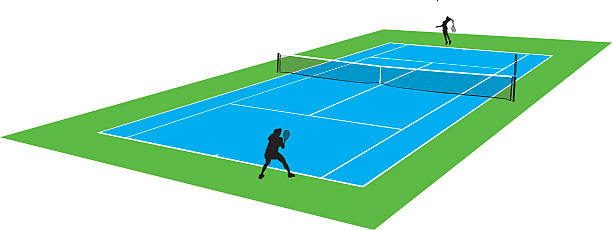 ilustraciones, imágenes clip art, dibujos animados e iconos de stock de cancha de tenis-hembra jugadores - silhouette tennis competitive sport traditional sport