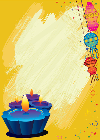 Grunge Diwali greeting card in yellow