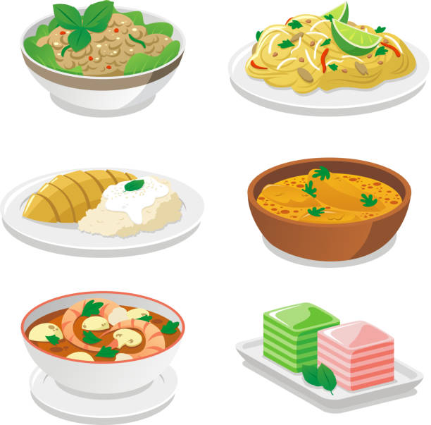 Thai dishes Thai dishes vector icon set. thai food stock illustrations