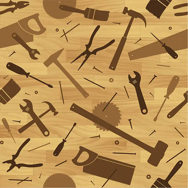 Vector illustration of Seamless woodwork tools background