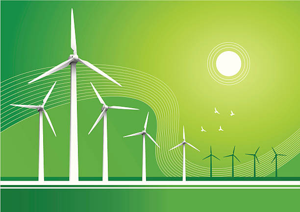 Windturbines green curve vector art illustration