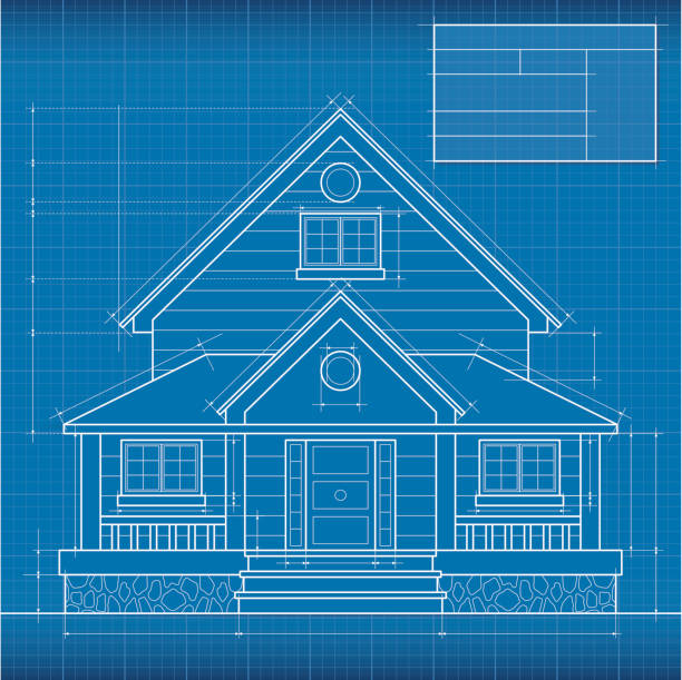 bildbanksillustrationer, clip art samt tecknat material och ikoner med close up of digitally engineered house blueprint - blueprint