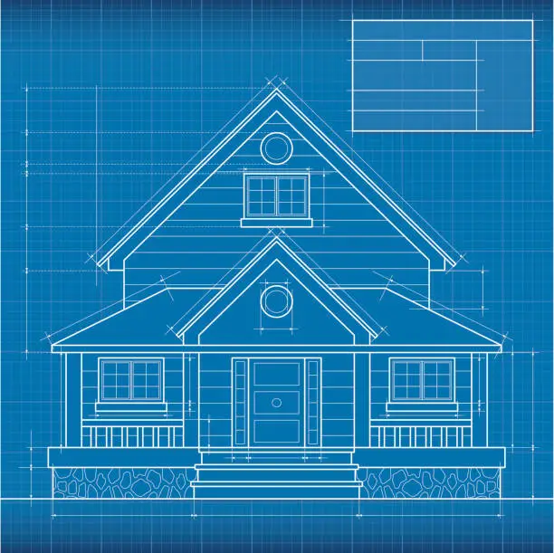 Vector illustration of Close up of digitally engineered house blueprint