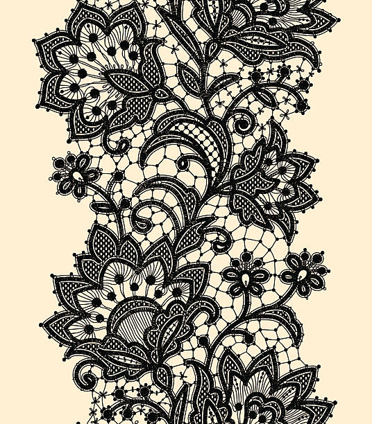 ilustraciones, imágenes clip art, dibujos animados e iconos de stock de vertical patrón sin costuras. black lace. - encaje