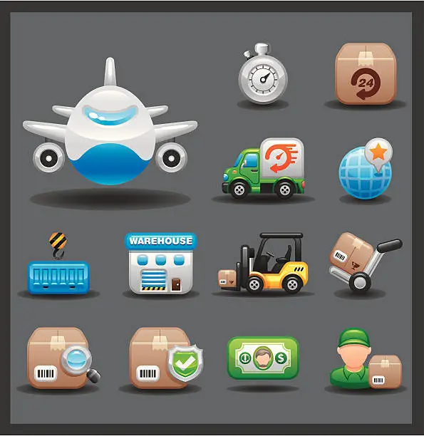 Vector illustration of Logistics Icon Set | Shiny Series / Dark