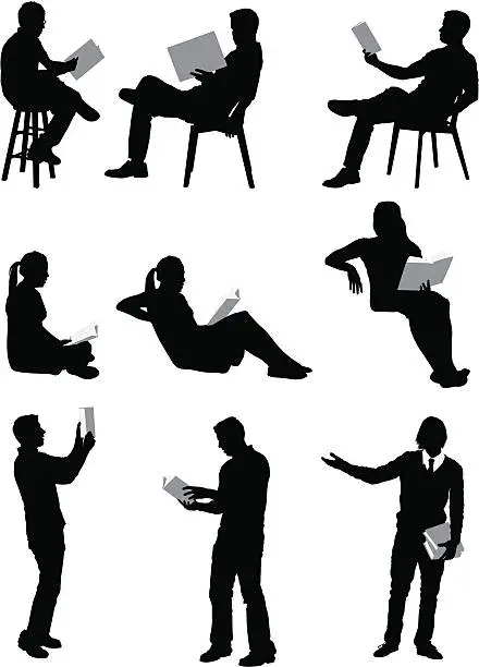 Vector illustration of Silhouette of people reading books