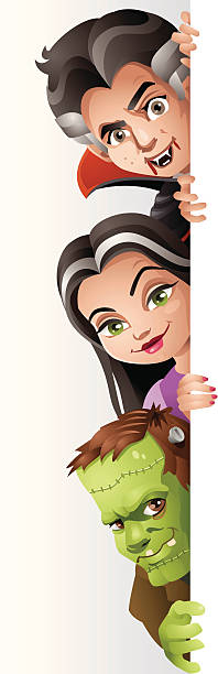 ilustrações de stock, clip art, desenhos animados e ícones de cute vector de dia das bruxas mulher caracteres espreitar por trás de quadro - transsylvania