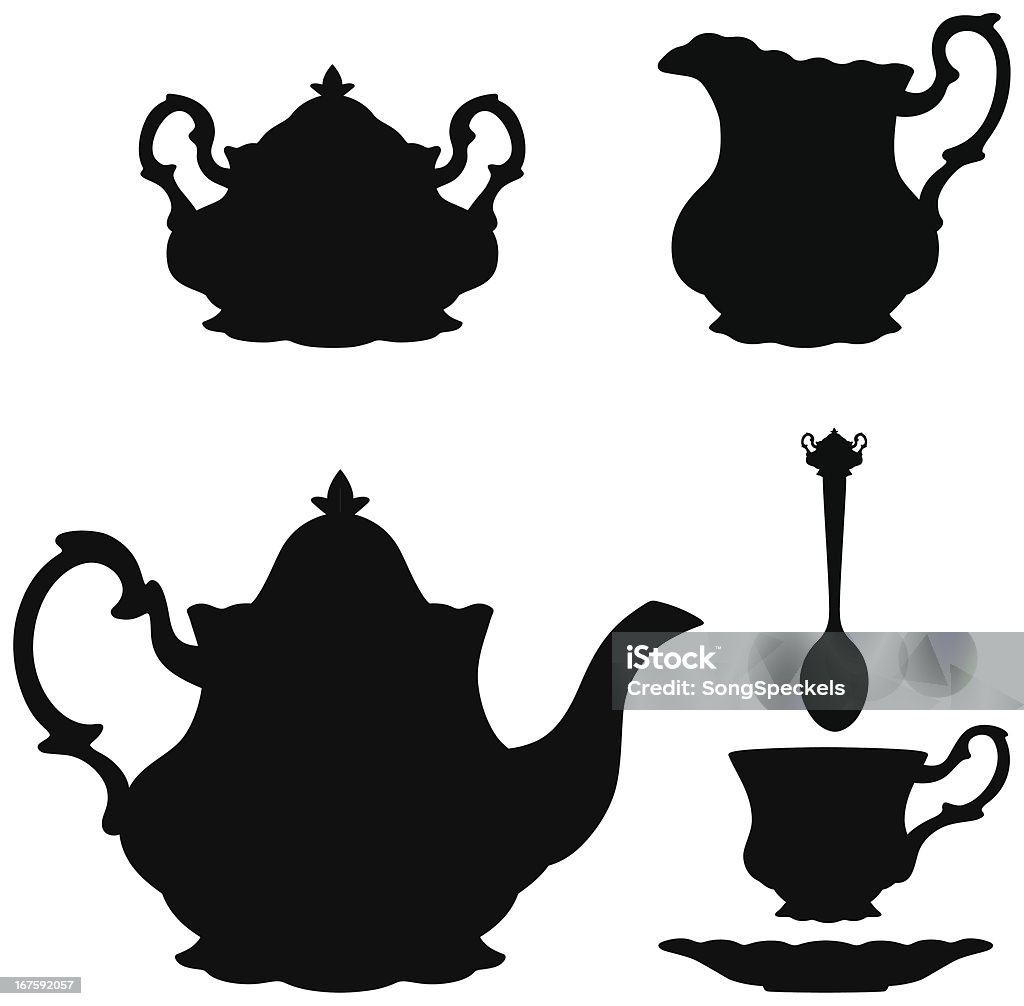 illustration vectorielle des silhouettes de Bouilloire à thé - clipart vectoriel de Tasse à thé libre de droits