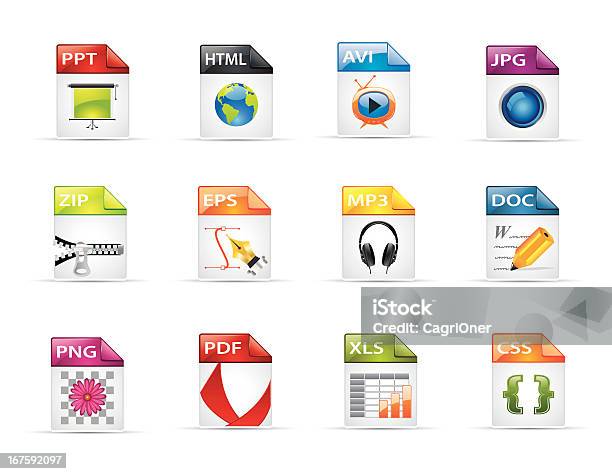 Vetores de Universal Filetypes Conjunto De Ícones e mais imagens de Ícone de Computador - Ícone de Computador, Ficha - Documento, MP3 Player