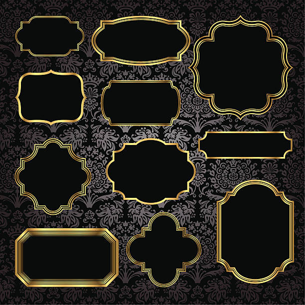 ilustraciones, imágenes clip art, dibujos animados e iconos de stock de oro vintage frames on damask background - silk bronze brown backgrounds