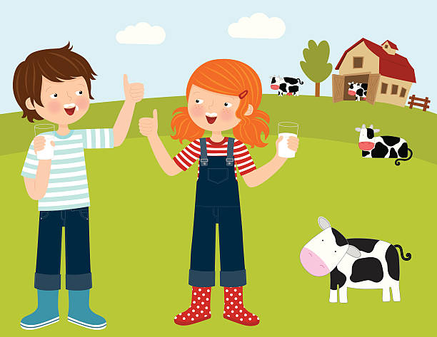 ilustrações de stock, clip art, desenhos animados e ícones de farm animals (série - milk mustache