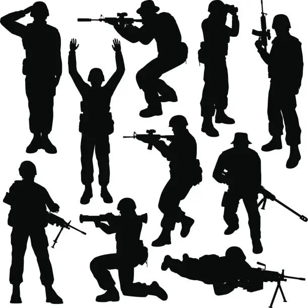 Vector illustration of Soldier Silhouettes