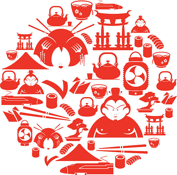 Japanese Icon Montage A set of japanese themed icons. Click below for more travel images. bullet train mount fuji stock illustrations