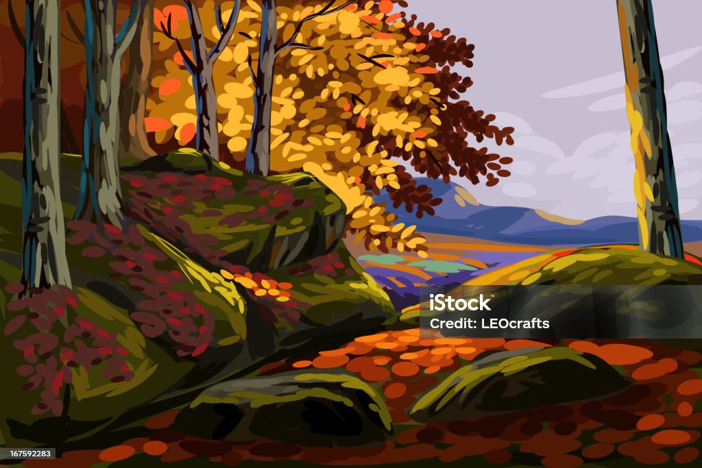 Bellissimo autunno foresta - arte vettoriale royalty-free di Effetto-painterly