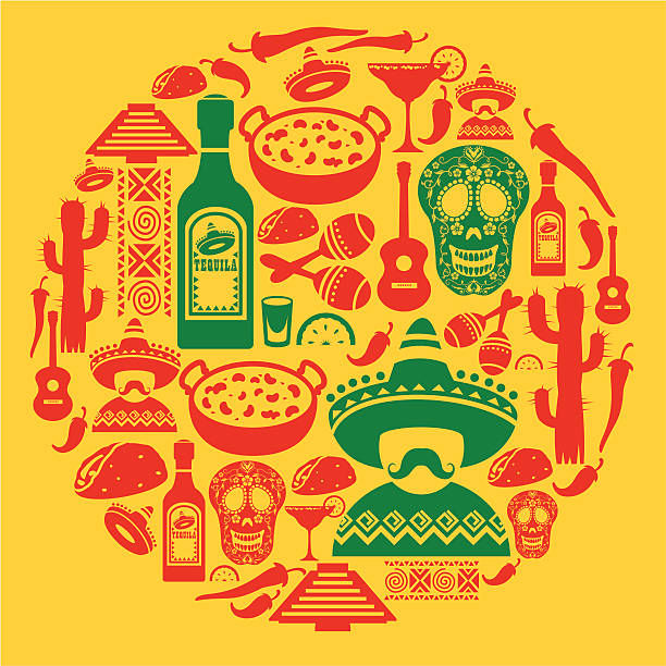 mexican ikona montaż - drink mexican culture tequila shot tequila stock illustrations