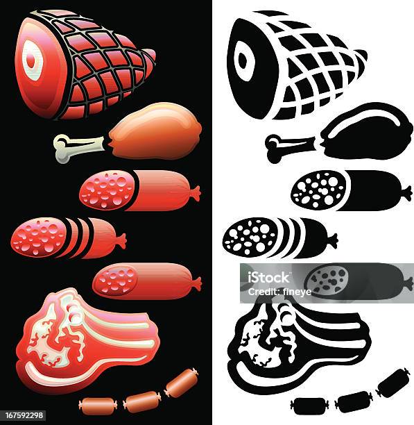 Ilustración de Iconos De Carne Y Salami y más Vectores Libres de Derechos de Alimento - Alimento, Alimentos cocinados, Asado - Alimento cocinado