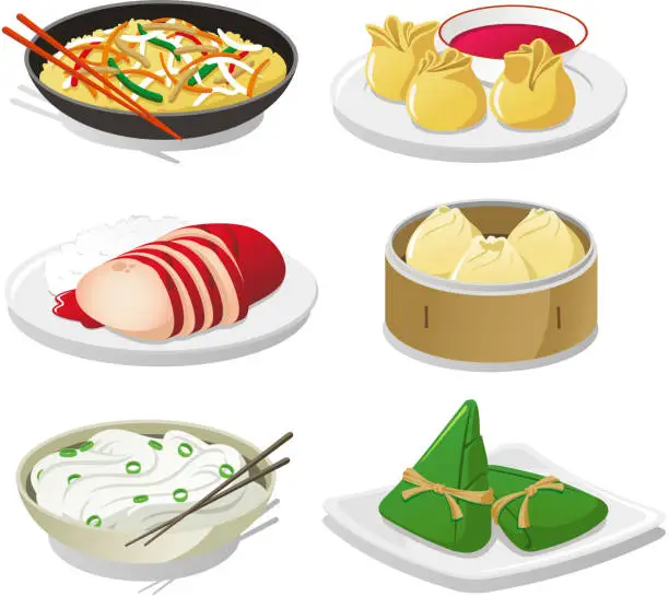 Vector illustration of Chinese dishes