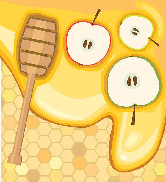 Vector illustration of Honey and Apples, Harvesting Time