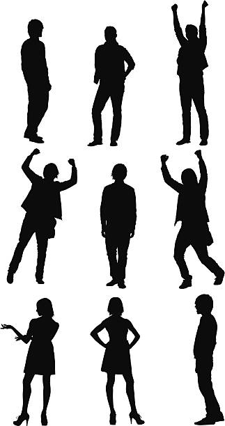 ilustraciones, imágenes clip art, dibujos animados e iconos de stock de silueta de personas gesticular - human hand white background men studio shot