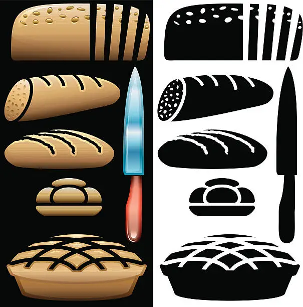 Vector illustration of Bread and Kitchen Knife Icons