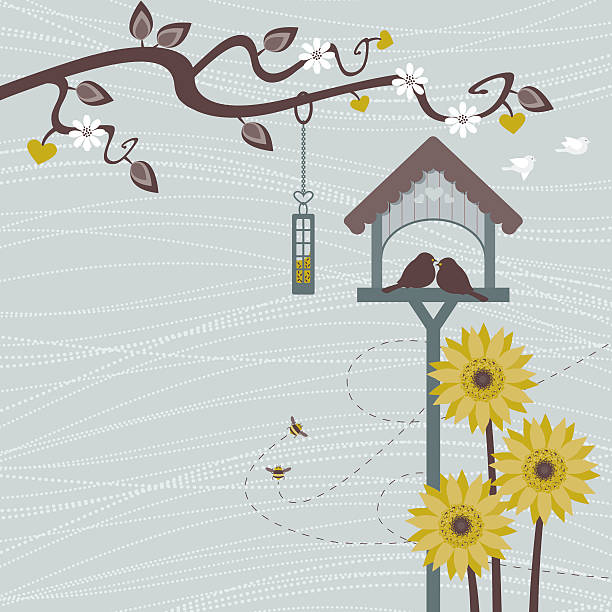 illustrazioni stock, clip art, cartoni animati e icone di tendenza di il bird tabella - birdhouse