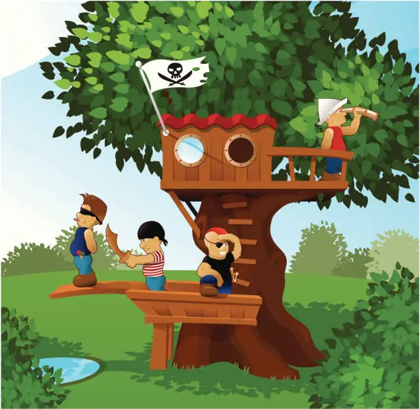 Vector illustration of Children playing pirates.