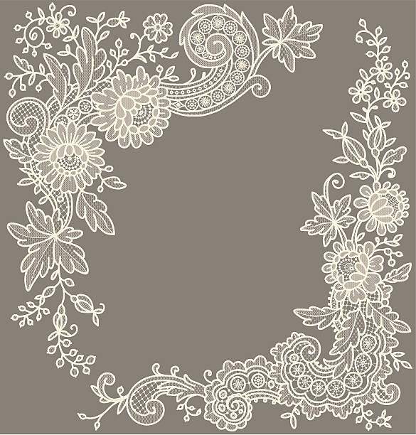 сream-farbige spitze ecken. - lace white pattern flower stock-grafiken, -clipart, -cartoons und -symbole