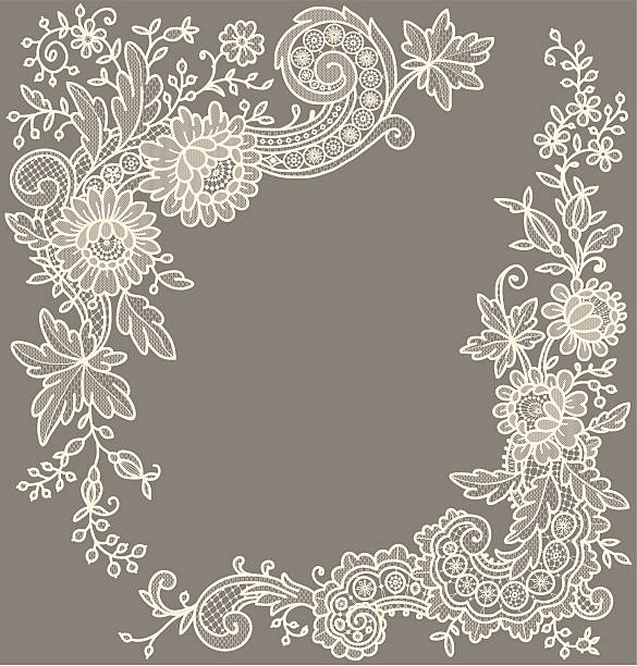 сream цвета с уголками. - lace frame retro revival floral pattern stock illustrations