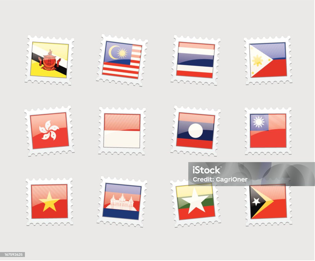 Timbre-poste Flags: Asie du Sud-Est - clipart vectoriel de Thaïlande libre de droits