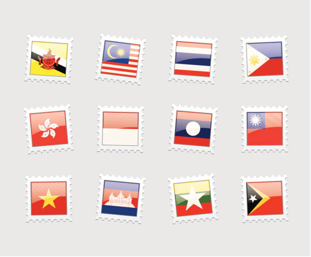 우표 포석: 동남아시아 아시아 벡터 아트 일러스트