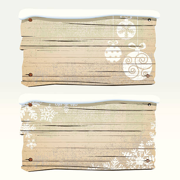 illustrations, cliparts, dessins animés et icônes de vieille enseigne en bois avec des flocons de neige et de décorations - rust fungus sign rust rusty