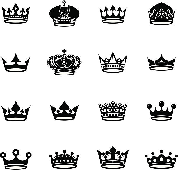 crown black and white collection Crown black and white collection. Isolated objects tattoo silhouettes stock illustrations