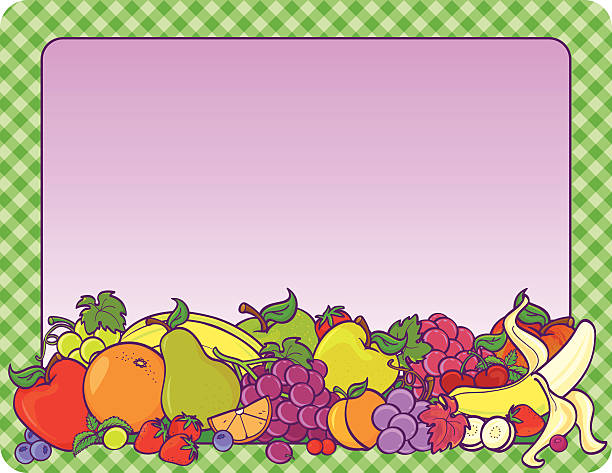 illustrazioni stock, clip art, cartoni animati e icone di tendenza di gruppo di frutta con motivo vichy - peach fruit portion orange