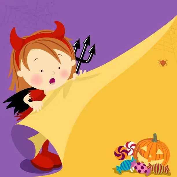 Vector illustration of Halloween Devil Looking for Candy