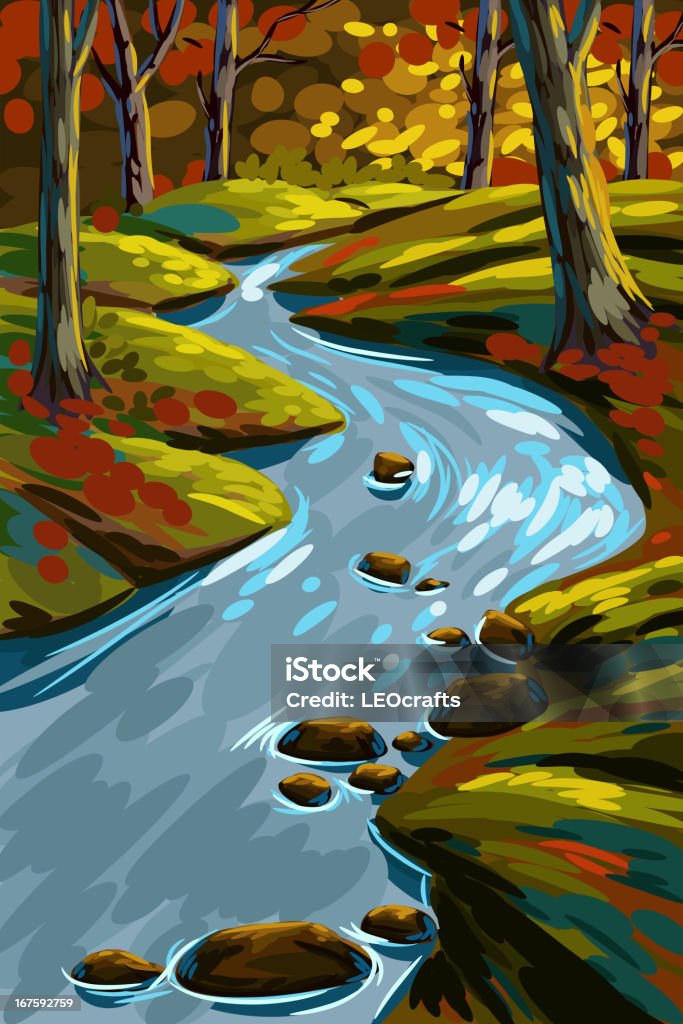 美しい秋の森 - 小川のロイヤリティフリーベクトルアート