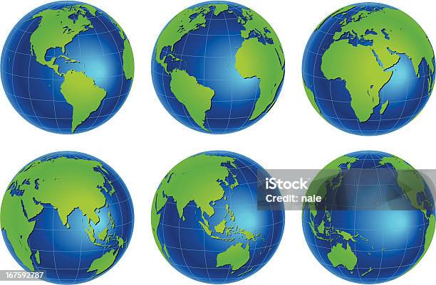 Globes Bluegreen Set Stock Illustration - Download Image Now - Europe, Planet Earth, Sea