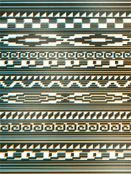 HALFTONE AZTEC PERUVIAN PATTERN or native american rug THIS IS A OVERLAPPING HALFTONE SCREEN OF A AZTEC PATTERN, ALL THREE LAYERS ARE 3 DIFFERENT SETS OF HALFTONE SCREEN USING DIFFERENT PATTERNS. SO YOU GET THREE WHEN YOU GET THIS FILE. ORANGE BLUE AND BLOW PATTERNS ARE ALL SLIGHTLY DIFFERENT. Cherokee stock illustrations