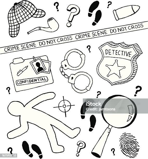 Detective Doodles Stock Illustration - Download Image Now - Detective, Drawing - Art Product, Mystery