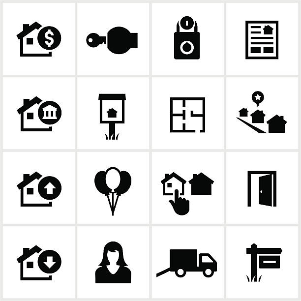 Residential Real Estate Icons Home real estate related icons. All white strokes/shapes are cut from the icons and merged allowing the background to show through realtor lockbox stock illustrations