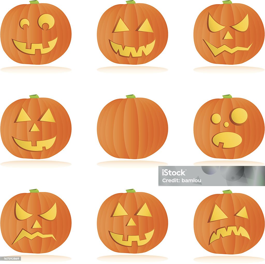 Pumpkin faces Vector halloween pumpkins with different faces Pumpkin stock vector