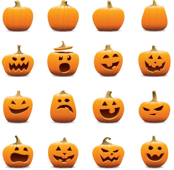 jack o 등불 아이콘 - halloween pumpkin carving jack olantern stock illustrations