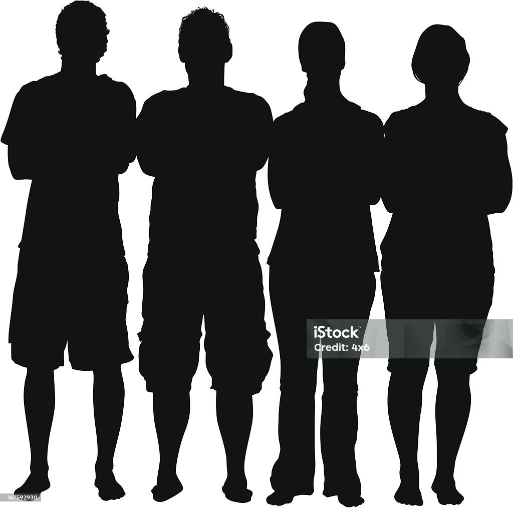 Silhouette de quatre personnes avec les bras croisés - clipart vectoriel de Femmes libre de droits