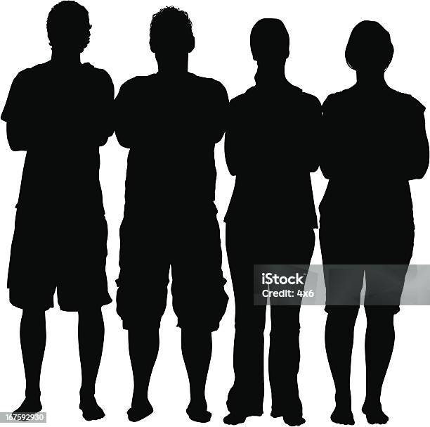 Silhouette De Quatre Personnes Avec Les Bras Croisés Vecteurs libres de droits et plus d'images vectorielles de Femmes