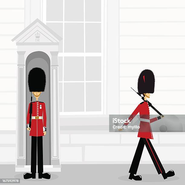 Brytyjska Gwardia Królewska Buckinham Pałac Londynie Anglia Ilustracja Wektorowa - Stockowe grafiki wektorowe i więcej obrazów Kompania reprezentacyjna