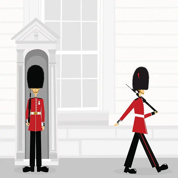 Vector illustration of British Royal Guard Buckinham Palace london England illustration vector