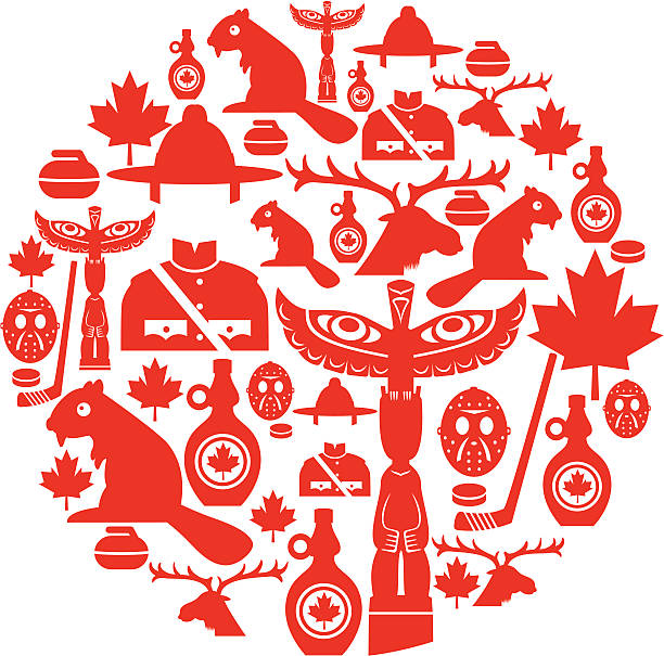 ilustraciones, imágenes clip art, dibujos animados e iconos de stock de canadian icono de montaje - canadian flag illustrations
