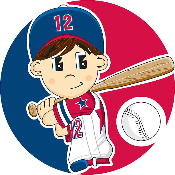 süße youth league baseball junge - baseball bat baseball little league baseballs stock-grafiken, -clipart, -cartoons und -symbole