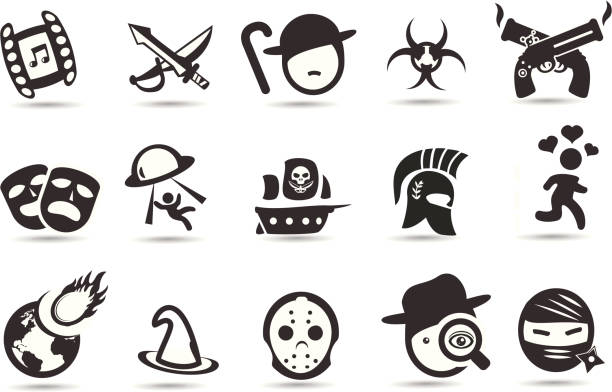 Movie Genre Icons A set of movie genre icons. A compendium of ideas for genres from westerns to fantasy. horror world stock illustrations