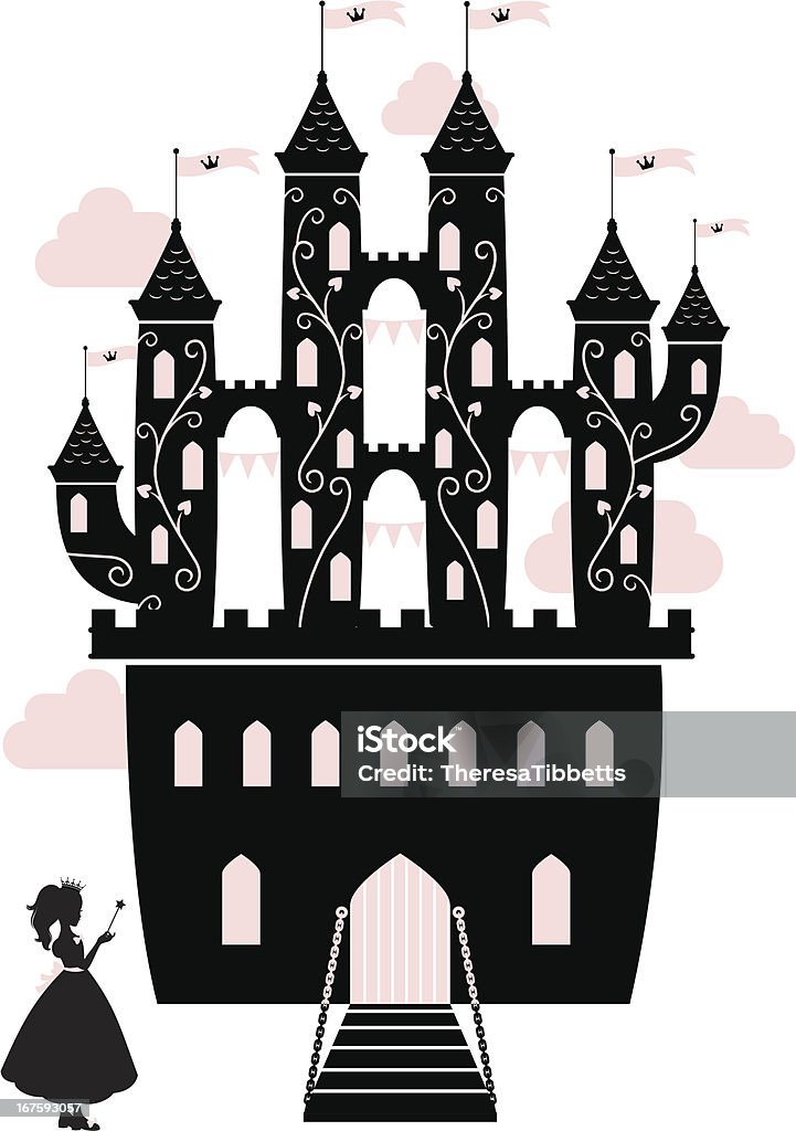 Fairy tale castle A fairy tale castle and princess. Click below for more kid's and little princess images. Castle stock vector